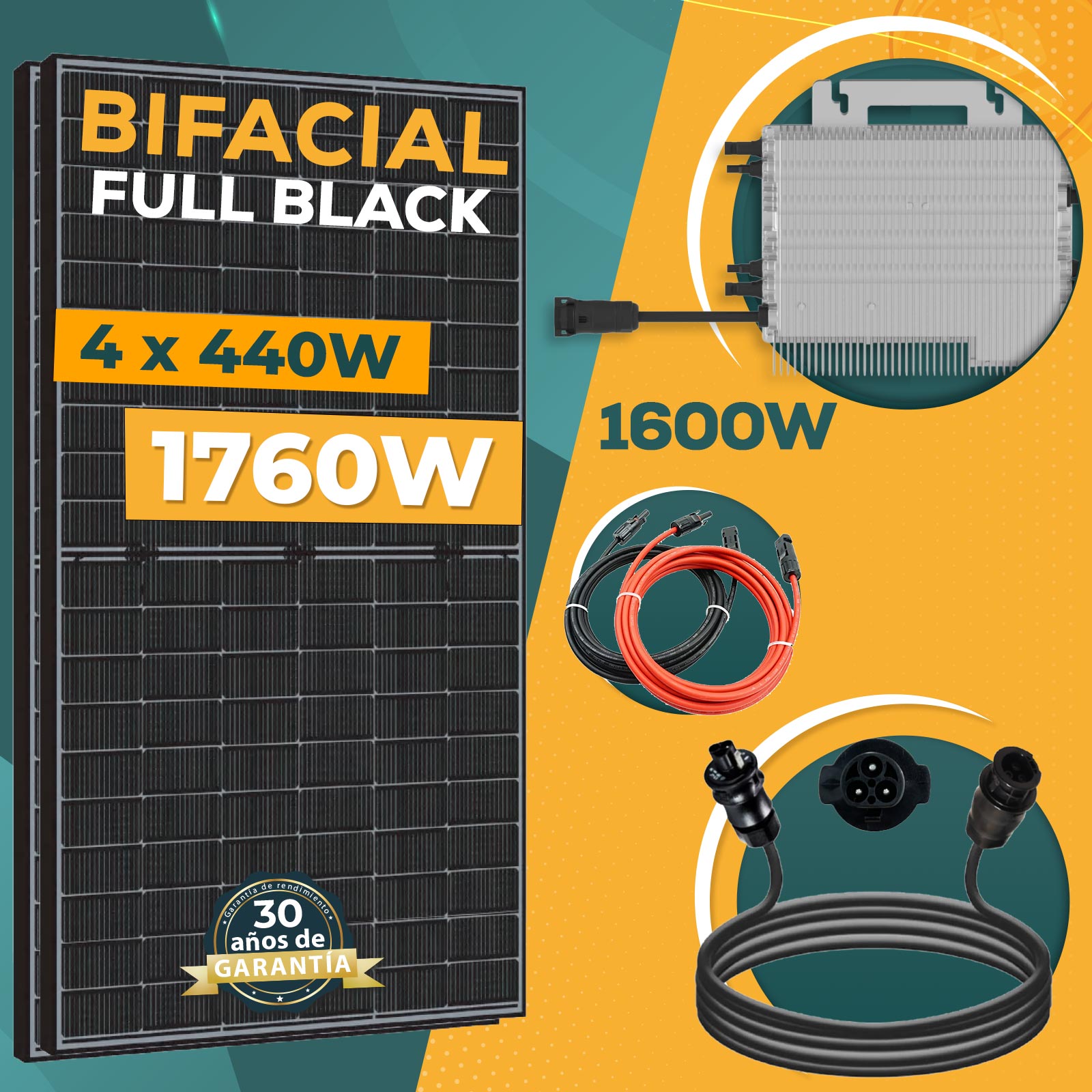 Kit Solar 1760w - 4x Panel Solar Bifacial 440w + Micro Inversor Deye 