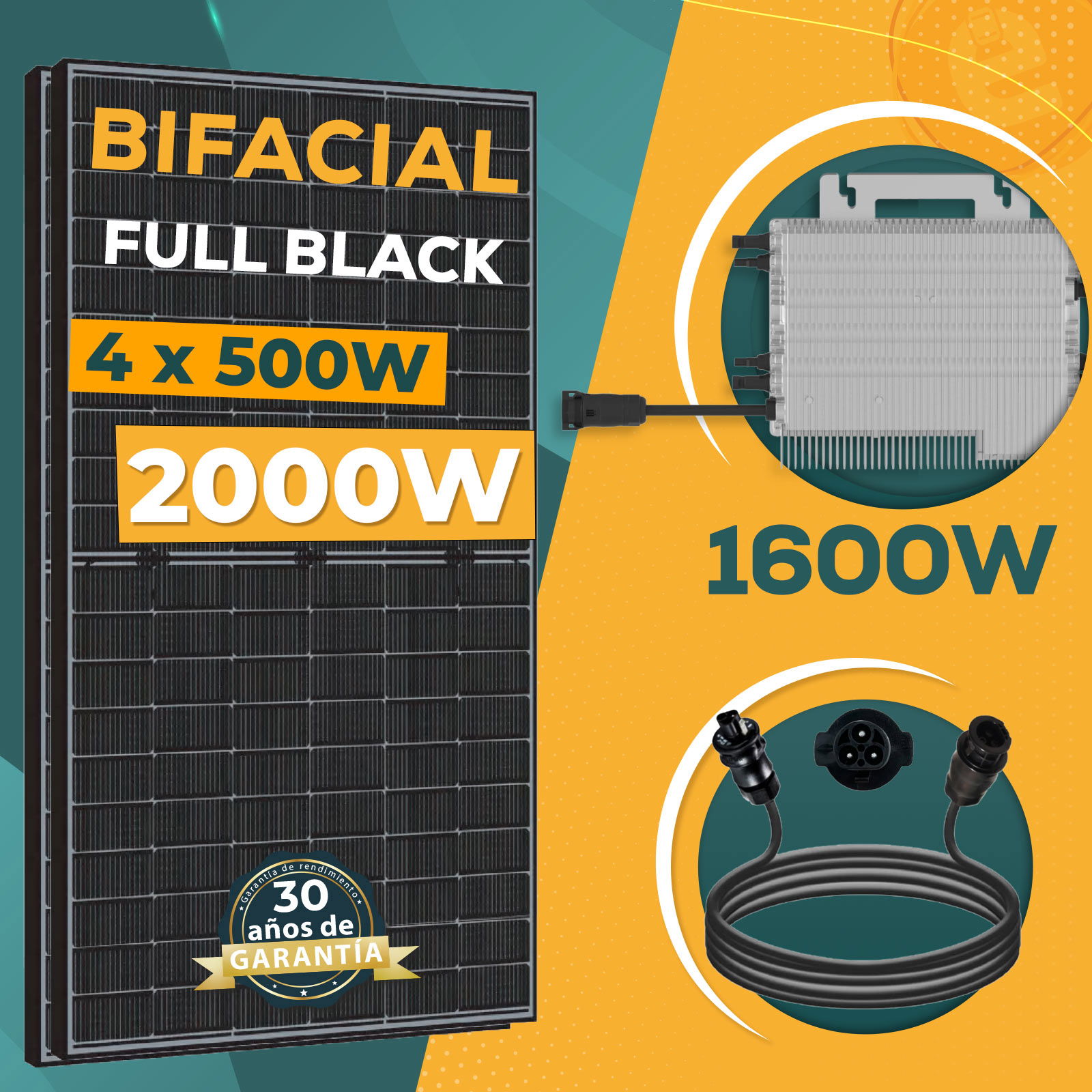 Kit solar 2000W - 4x Panel solar bifacial 500W + Micro inversor DEYE ...