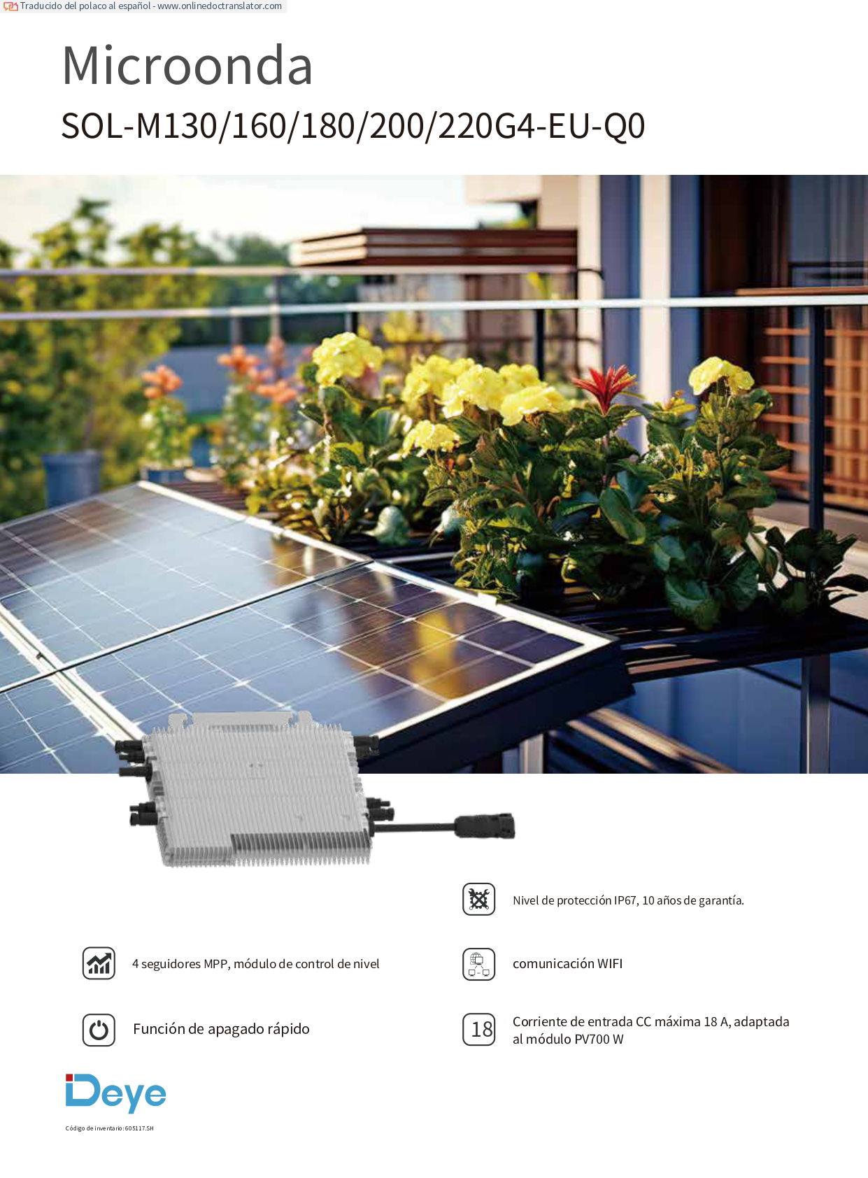 Deye 1600 W Inversor fotovoltaico Deye SUN-M160G4-EU-Q0 1600 Watt ...