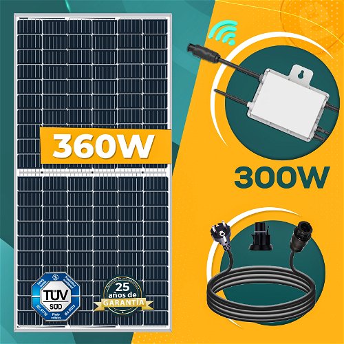 360W Kit Solar Completo  - EPP 300W Microinversor + 360W Panel Solar Monocristalino - Central eléctrica de balcón