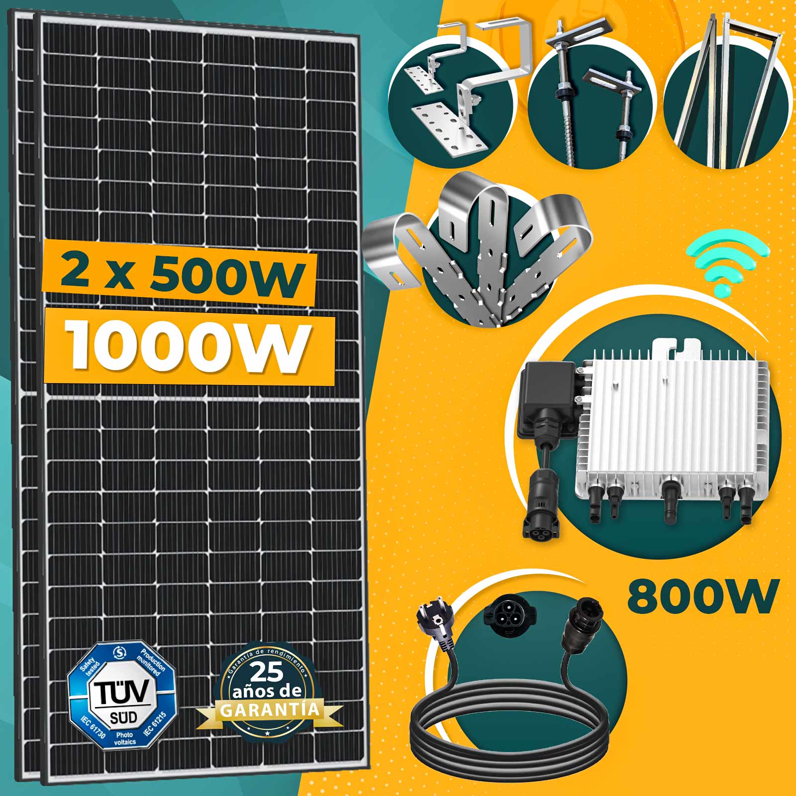 1000W Kit Solar Fotovoltaico Autónomo - 2 Solar Panels De 500W + Deye ...